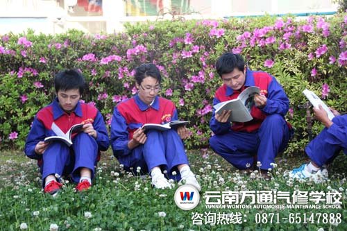 云南萬通學子在小花園認真看書