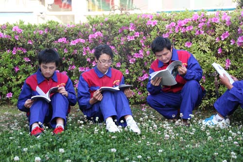 云南萬通學子在小花園認真看書